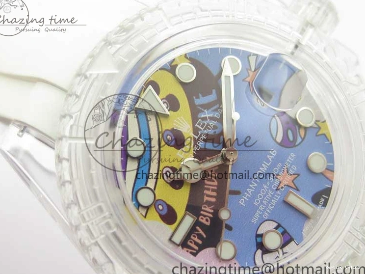 0518 Affordable Submariner Phantomlab Transparent KZF Best Edition Blue Space Dial on White Rubber Strap VR 2566